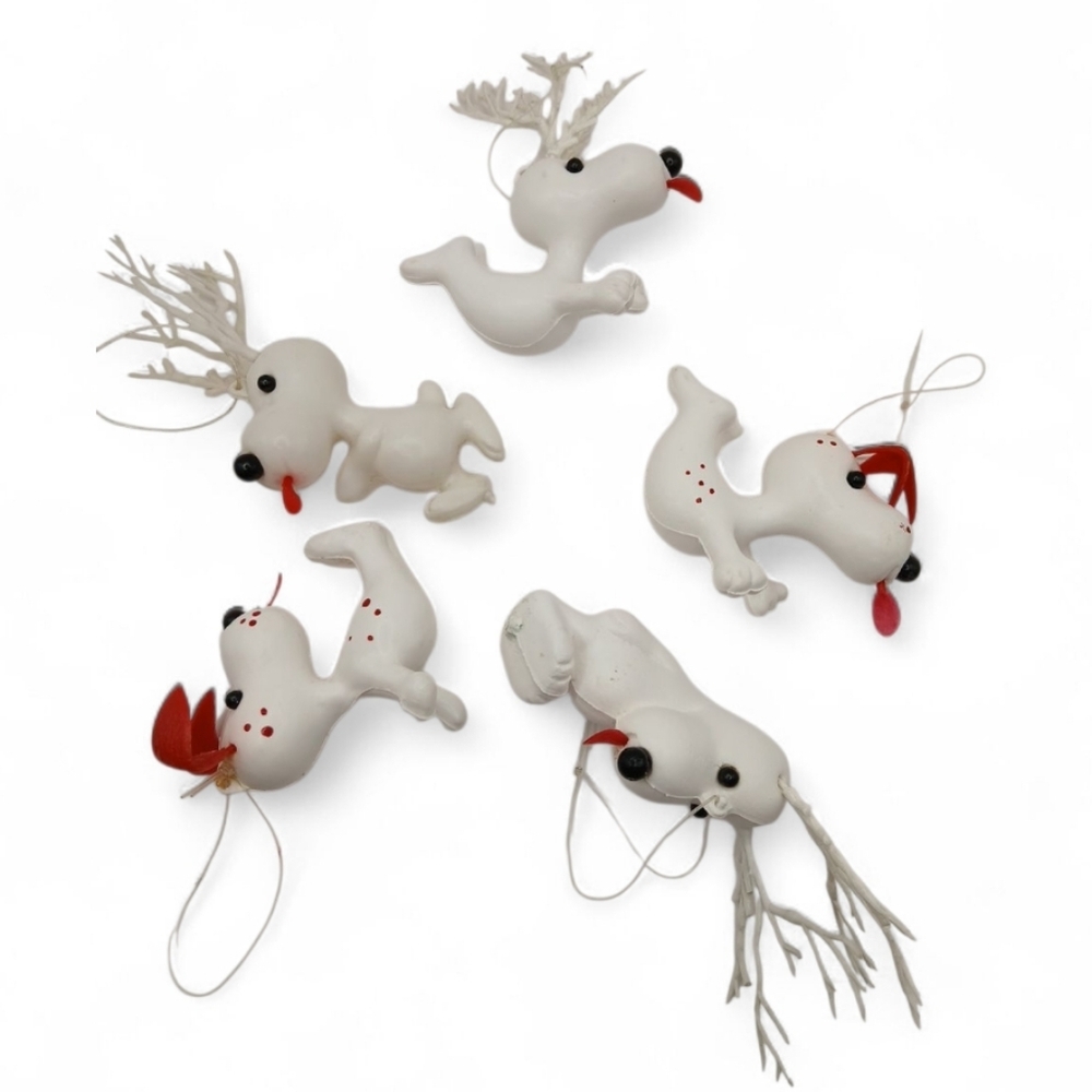 Vintage Chritmas Blow Mold Snoopy Beagle Design Christmas Ornaments Set Of 5
